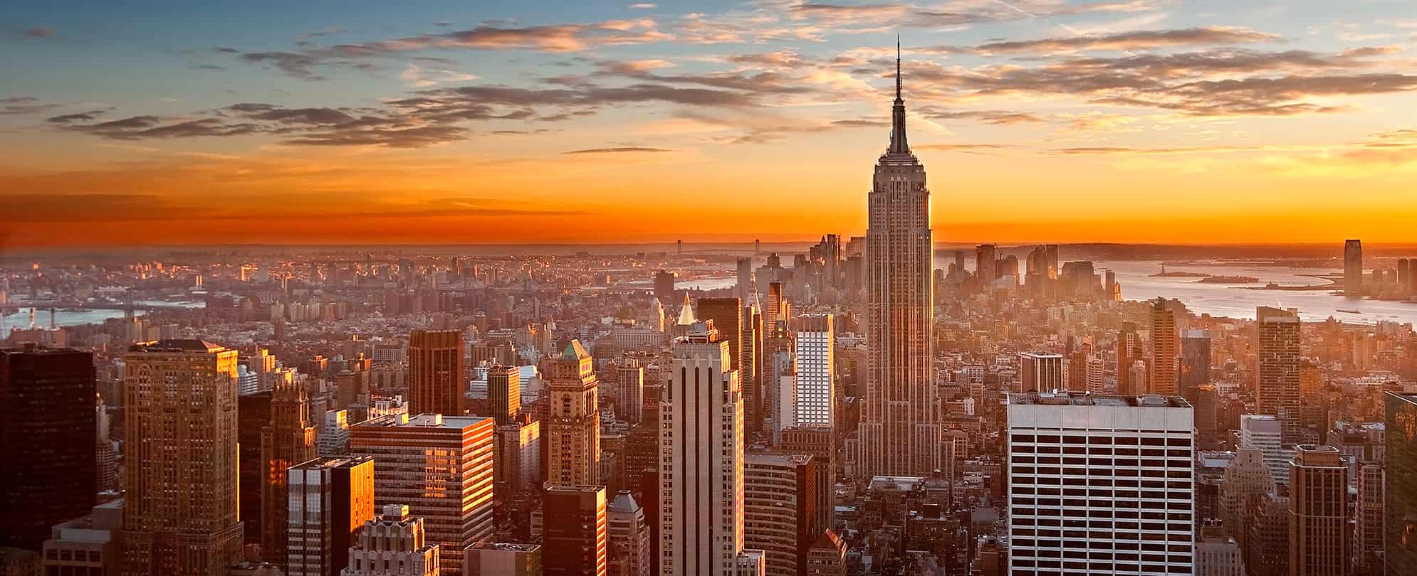 Birds eye sunset view of the Empire state Building in New York City, New York
